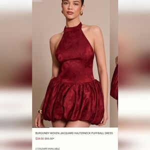 PrettyLittleThing Burgundy Halterneck Puffball Dress